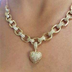 Luxury Full Cubic Zirconia Heart shape Pendant Necklace for women Gold Color High Quality Chain sparking Fine Jewelry