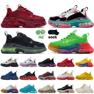 Triple S 17FW Designer Shoes Mens Womens Plate-forme dhgates Black Clear Gradient Sole Green Multi Rainbow Balencaigas Sneakers Italy Paris Fashion Loafers Trainer