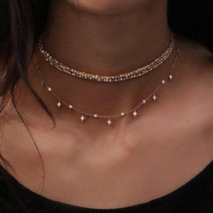 Goldene Kette Quaste Stern Halsband Schicht Halskette für Frauen Boho Chocker Anhänger Halsreifen