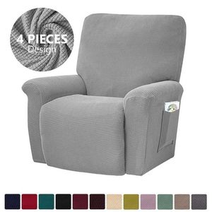 4 stycken Jacquard Recliner Chair Cover med Pocket Living Room Relax Airchair Slipcover Sofa 1 Seits 211207