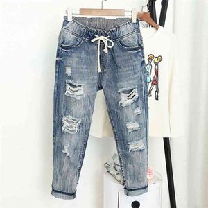 Summer Ripped Boyfriend Dżinsy dla kobiet Moda Loose Vintage High Waist Plus Size 5XL Pantalones Mujer Vaqueros Q58 210629