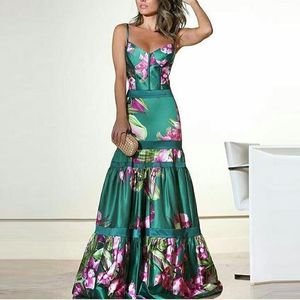 Print geplooide jurk dames jurken elegante lange jurk zomerhuls twee Clours Aziatische maat