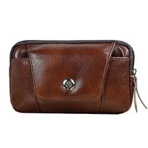 Cintura Brown Genuine Leather Pack Hip Bum Zipper Telefone Fanny Belt Bag 5 'para 6' Cell / Mobile Phone Case para iPhone