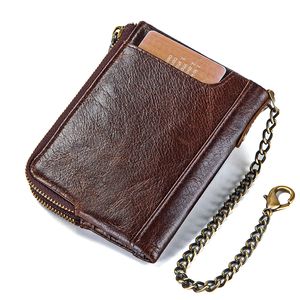 Vintage Rfid Wallets 100% Genuine Leather Men Short Wallet For Cards Male Coin Purse Card Holder Pocket Double Zipper Design