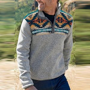 Felpe con cappuccio da uomo Felpe Moda autunno Cerniera Patchwork Top da uomo Pullover Inverno Casual Bottone Top a maniche lunghe Stampa modello retrò