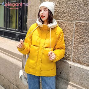 Aleegantmis moda com capuz parkas curtas mulheres inverno para baixo algodão acolchoado casaco casaco grosso quente casual neve outwear feminino 210607