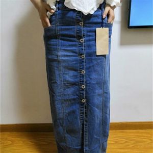 Höst och vinter Kvinnor Mode Loose Single Breasted Water Wash Denim Maxi Skirt Kvinna Trendig Plus Size Jean Casual Bottom 210629