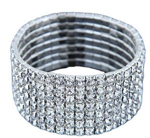 2021 elegante noiva brilhando strass cor prata pulseira de casamento para mulheres esticar cristal pulseira empilhável moda presente de jóias