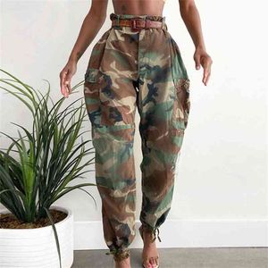 Mulheres Hight Cintura Camuflagem Calças Casuais Moda Feminina Calças Exército Verde Impresso Primavera Senhoras Senhoras Moradia Tendy Long 210416