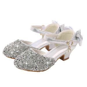 Kız için Sandalet Prenses Ayakkabı Yuvarlak Toe Sandalet Çocuklar Rhinestone Yüksek Topuklu Bebek Kız Okul Ayakkabı 8-12Y Çocuk Dans Sandalet G220307