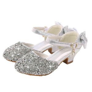 Sandaler för flicka Prinsessan Skor Rund Toe Sandaler Barn Rhinestone High Heels Baby Girls School Shoe 8-12Y Barndans Sandaler G220307