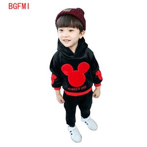 1-6 Yrs Winter New Baby Boy Girls Thick Miki Gold Velvet Suit Children Kids Long-sleeved Warm Hooded Sweater Pants Sets Suits X0902