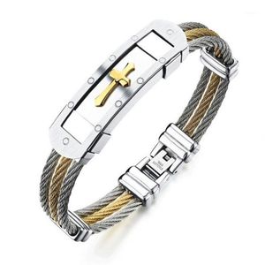 Bangle Unisex Stylish Stainless Steel Three Layer Cross Wrist Bracelet Jewelry Clasp Charm Bangles Male Band Gifts