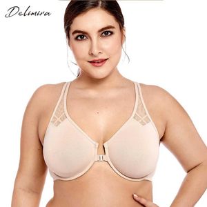 Delimira Reggiseno da donna a copertura totale non imbottito senza cuciture con ferretto incrociato sul davanti 210623