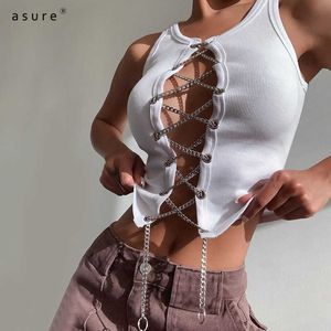 Going Out Crop Tank Tops Women Chest Binder Female Breast Bra Corset Top Bandage Tie Up Sexy Clothes 90s Aesthetic K20B10339 210712