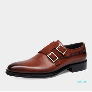 Men Dress Men's shoes Monk shoes Custom handmade shoes Genuine calf leather double buckles Color navy