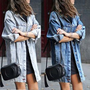 Weibliche Jacken Mode Frauen Plus Größe Langarm Tops Denim Outcoat Taschen Jean Outwear Mantel Kurzmantel frauen