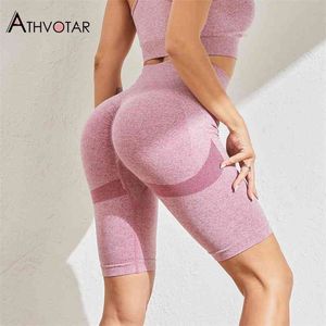 Pantaloncini senza cuciture per donna Vita alta Ciclismo Corto Femme Fitness Stretch Allenamento sportivo stretto donna 210611