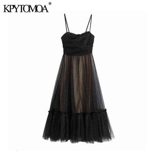 Women Fashion Sweet Ruffled Midi Dress Vintage Back Elastic Zipper Spaghetti Strap Female Dresses Vestidos Mujer 210416