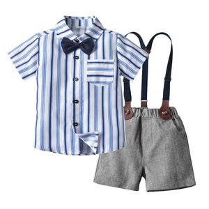 Kleinkind Baby Jungen Kleidung Mode Kinder Set Sommer Gestreiftes Hemd Hosenträger Shorts Formale 1-7 Jahre Kinder Outfits G220310