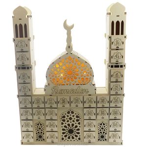 Ramadan Countdown Calendar DIY Wood Eid Mubarak Ornament Träslåda Hem Party Decoration M06 21 Dropshipping 210408