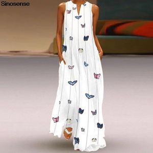 Urlaub Urlaub Lose Chiffon Maxi Kleider Frauen Schmetterling Druck Vintage Sommer Boho Elegante Abend Party Strand Kleid S-5XL Casual