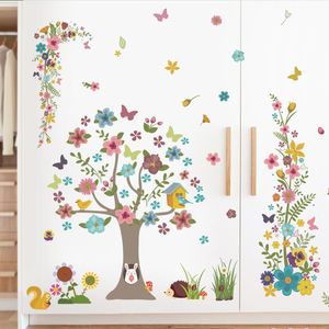 Forest Tree Flower butterfly Animals Wall Stickers Mural Art Home Decals Kids Living Room bedroom Decor Wedding Decoration 210420