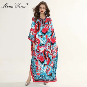 Mode Designer Runway Dress Spring Summer Women Dress Batwing Sleeve Multicolor Print Plus Storlek Lösa Maxi Klänningar 210524