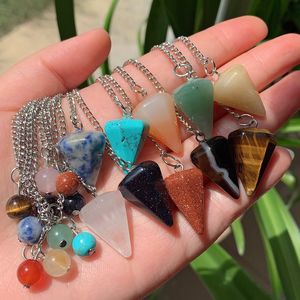 Natural Stone Pendants Pendulum Pink Quartz Agates Tiger Eye Black Obsidian Healing Crystal Pendant Amulet Divination Dowsing