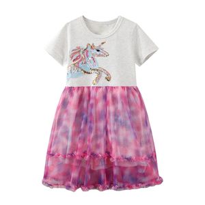 2021 meninas unicórnio vestido verão vestidos princesa cute crianças roupas malha vestido infantil robe fille vestidos de verano sukienki 210331