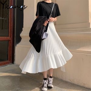 Korean Irregular Skirt Sweet Pleated Chiffon Women Autumn Winter Faldas Largas Elegantes Black High Waist s 210421