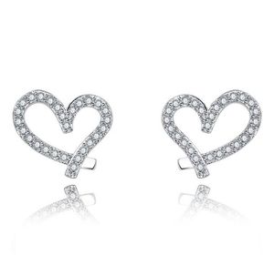 Designer Love Heart Stud Brincos com Crystal 18k Praado de ouro brilhante Diamo