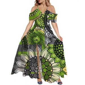 Casual Dresses Hycool Sunflower Design Green Dress for Wedding Party Sexy Off Sleeve Maxi Backless Plus Size Summer Women Beach