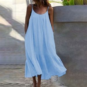 Sexy Spaghetti Strap White Beach Boho Woman Dress Summer Loose Casual Yellow Maxi Dresses For Women Plus Size Robe Femme 210623