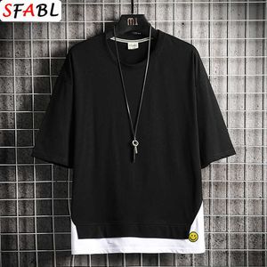 Sfabl Trend Patchwork Pamuk T Gömlek erkek Serin Streetwear T-shirt Mektup Baskı Tees Erkekler Hip Hop Boy Erkek Tshirt 210629 Tops