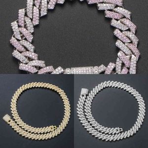 Men's Ice Cuba Chain Suit, Hip Hop Jewelry, Gold Silver, Pink, 14mm Q0809