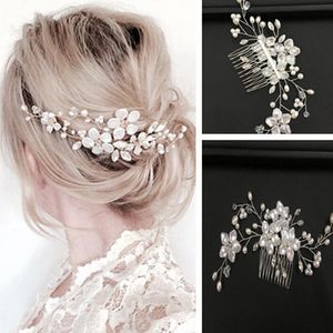 Peine De Pelo Blanco Perla al por mayor-Pinzas para el cabello Barrettes Mujeres Bridal Flor blanca Rhinestone Peine de perlas Accesorios de boda