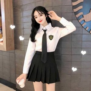 White shirt female spring autumn college style tie long sleeve Large size ol professional wear loose office lady 210526