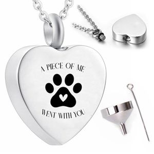 Stainless steel ashes urn cremation jewelry pendant souvenir pet dog necklace with lettering-A piece of me went with you