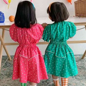 Set di vestiti per ragazza stile coreano moda a maniche corte camicetta stampata amore + gonna vestito estivo per bambini 2 pezzi 210515