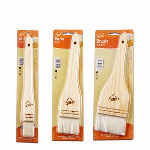 BBQ Tools Baking Oil Brush Wooden Handle Natural Wool Hair Baste Painting Tools