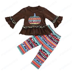 Kinder Kleidung Sets Mädchen Halloween Outfits Kinder Kürbis Rüschen Flare Sleeve Tops + Leopard Hosen 2 teile/satz Frühling Herbst Baby Kleidung