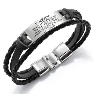 Wholesale to my son bracelet from mom for sale - Group buy Mom To My Son From Hand Woven Retro Multi Color Engrave Stainless Steel Bracelets Birthday Graduation Gift Charm
