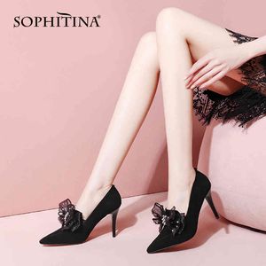 Sophitina тонкие высокие каблуки сладкий стиль натуральная кожа женская обувь насосы базовые бабочки-узел платье пружины заостренные носки обувь FO59 210513
