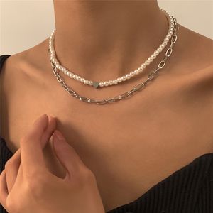 Punk multilayer imitation pärlhalsband för kvinnor mode hjärta hängsmycke halsband 2021 trend estetiska smycken gåvor