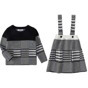 Kids Sweaters Brother Sister Mathcing Knitted Clothes Baby Sweaters Girls Dresses Plaid knit Pullover Tops A Line Skirt Y1024