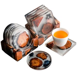 Mats & Pads 6Pcs/Set Resin Pine Coasters Heat Resistant Placemats Drink Mat Tea Coffee Cup Pad Waterproof Non-slip Creative Decor Accessorie