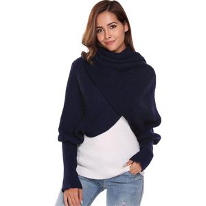 Sciarpe inverno caldo sciarpa involucro a maglia a maglia per le donne maglione a colori solido con manica addensare coperta grande cape disco scialle designer foulard