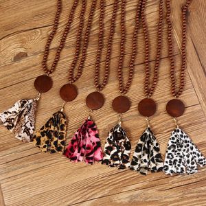 8 stilar Trä halsband med leopardduk Tassels DIY Clip Wood Pead Pandent dekorera mode db761