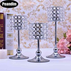 Peandim Luxury Crystal Silver Centerpieces Decoration Candle Holder Party Bar Home Romantic Candelabra Centerpiece 210722